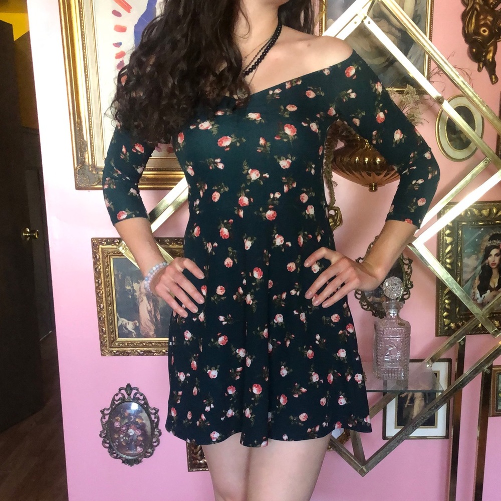 Dark green floral dress